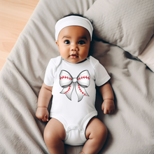 Load image into Gallery viewer, Baseball Bow Baby Onesie