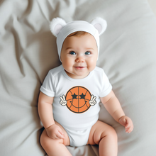 Load image into Gallery viewer, Basketball Smiley Face Baby Onesie