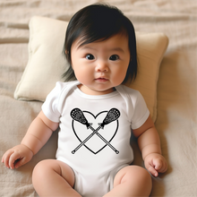 Load image into Gallery viewer, Lacrosse Heart Baby Onesie