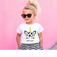 Load image into Gallery viewer, Little Sister Unicorn Soccer Toddler T-shirt
