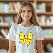 Load image into Gallery viewer, Softball Bow Teen T-shirt