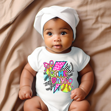 Load image into Gallery viewer, Colorful Game Day Softball Baby Onesie