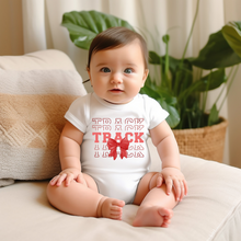 Load image into Gallery viewer, Stacked Track Baby Onesie