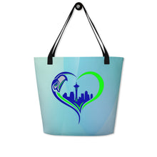 Load image into Gallery viewer, Seahawks Heart All-Over Print Large Tote Bag(NFL)