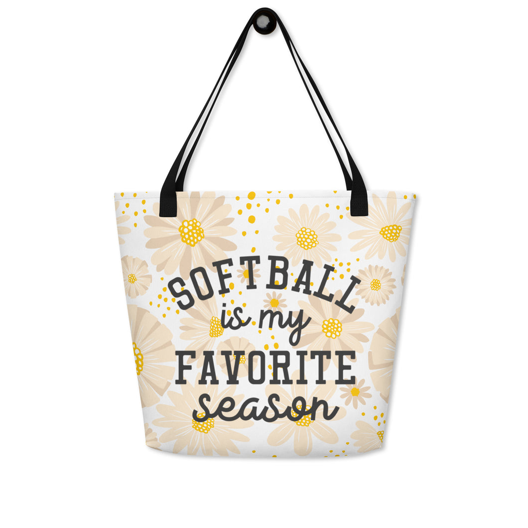 Softball Favorite Season Large Tote Bag