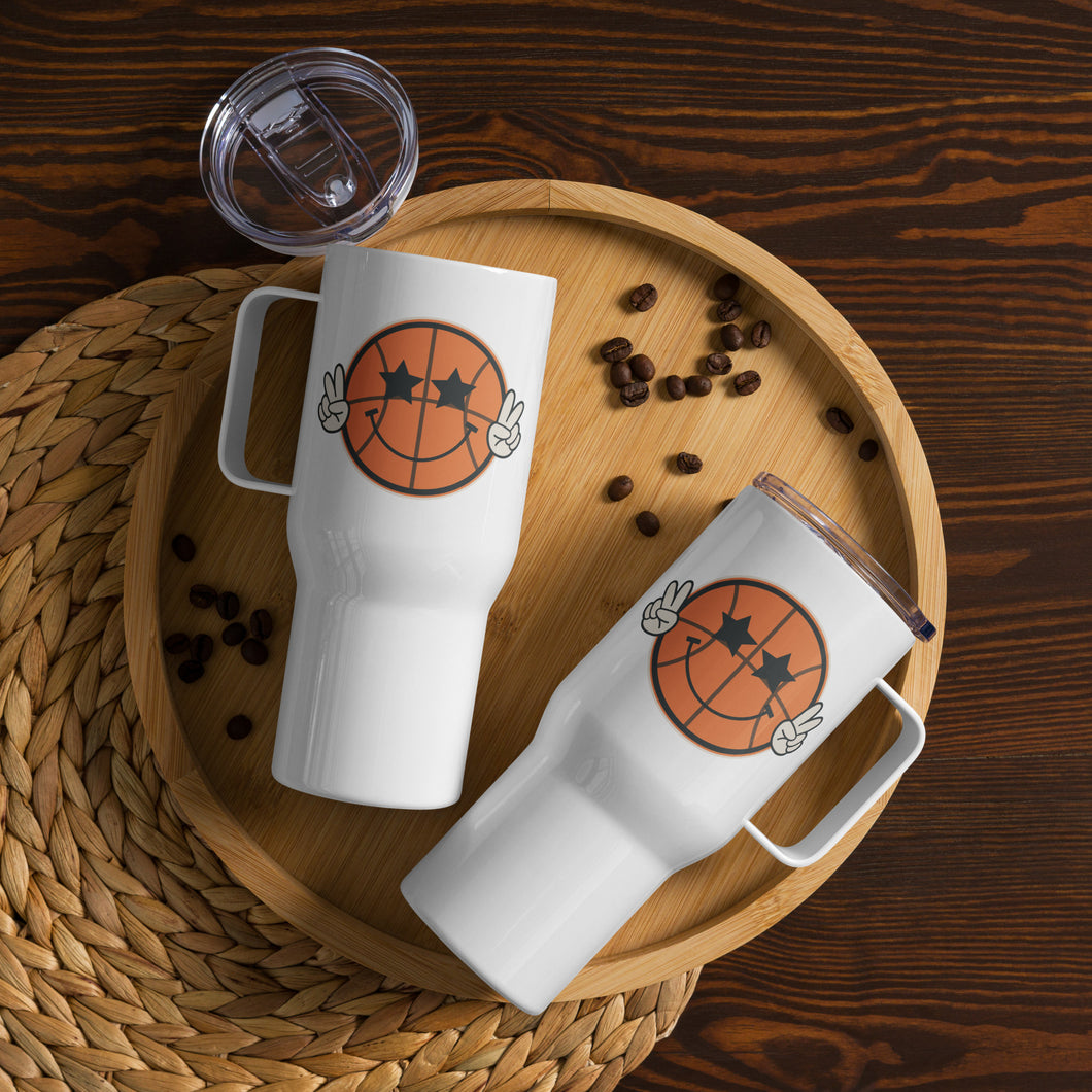 Basketball Smiley Face Travel Mug With A Handle