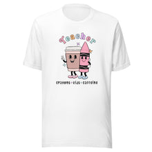 Load image into Gallery viewer, Crayons-Kids-Caffeine Teacher T-shirt