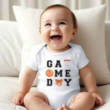 Load image into Gallery viewer, Basketball Game Day Coquette Baby Onesie
