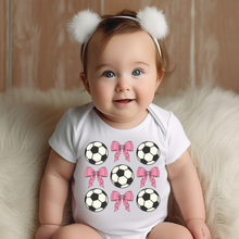 Load image into Gallery viewer, Pink Bow Soccer Coquette Baby Onesie
