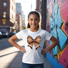 Load image into Gallery viewer, Football Bow Youth T-shirt
