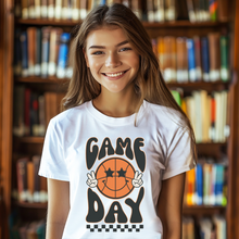 Load image into Gallery viewer, Game Day Basketball Smiley Face Teen T-shirt

