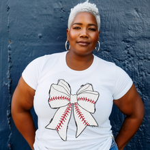 Load image into Gallery viewer, Glitter Baseball Bow T-shirt
