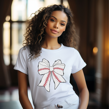 Load image into Gallery viewer, Glitter Baseball Bow T-shirt
