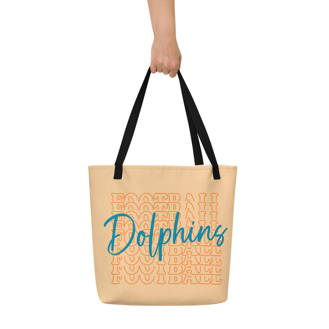 Dolphins Stack All-Over Print Large Tote Bag