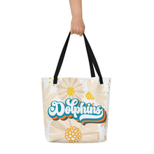 Load image into Gallery viewer, Dolphins Retro All-Over Print Large Tote Bag
