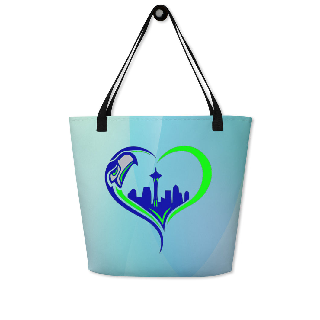 Seahawks Heart All-Over Print Large Tote Bag(NFL)