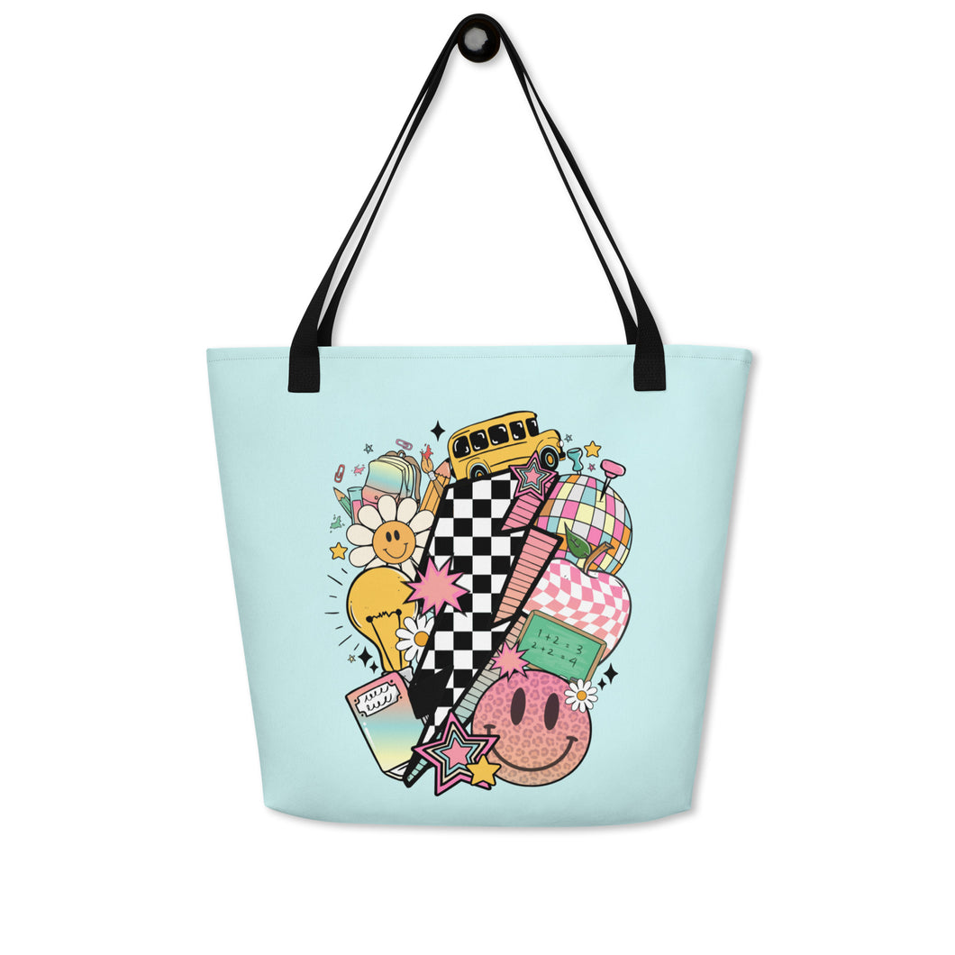 Teacher Retro All-Over Print Large Tote Bag