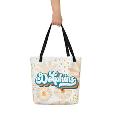 Load image into Gallery viewer, Dolphins Retro All-Over Print Large Tote Bag
