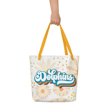 Load image into Gallery viewer, Dolphins Retro All-Over Print Large Tote Bag
