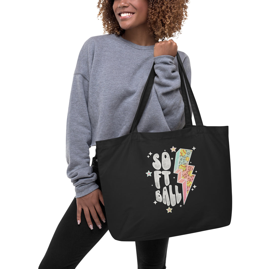 Softball Grunge Large Organic Tote Bag