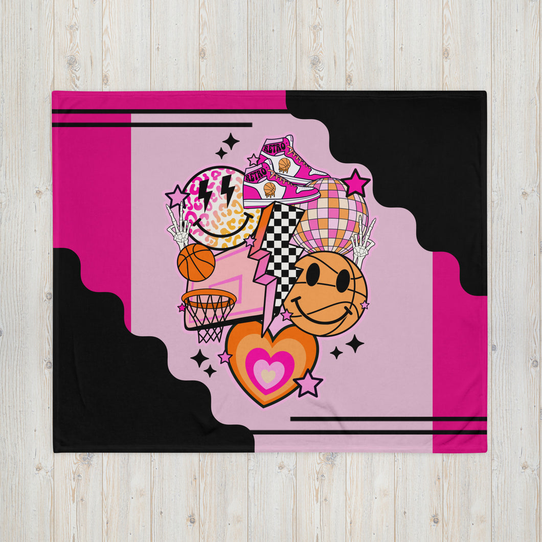 Basketball Pink Retro Throw Blanket